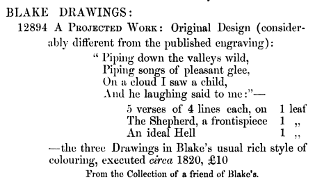 Blake lot in Quaritch catalogue, March 1879