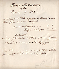 Linnell, manuscript draft of an advertisement for Blake’s Job engravings