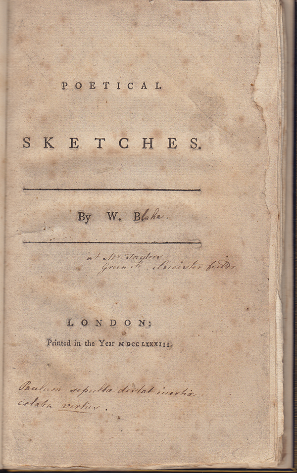 Poetical Sketches, title page