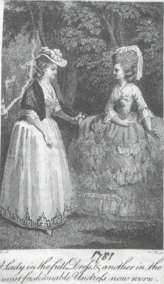 [T.] S. d
	W. B, sc
	1781
	A Lady in the full Dress, & another in the
	most fashionable Undress now worn.