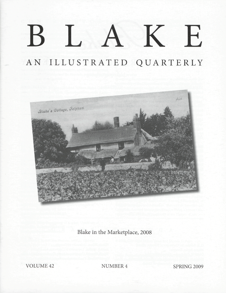 BLAKE
            AN ILLUSTRATED QUARTERLY
            Blake in the Marketplace, 2008
            VOLUME 42
            NUMBER 4
            SPRING 2008